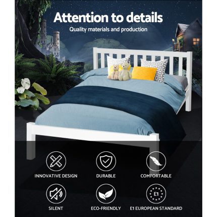 Artiss Wooden Bed Frame Queen Size White Wooden Pine Timber Mattress Base Bedroom SOFIE - Image 3