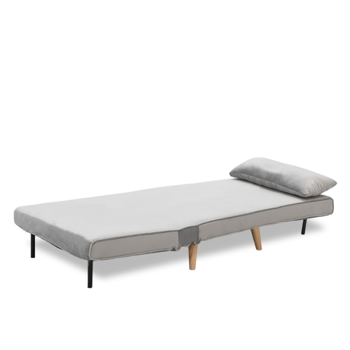 Adjustable Corner Sofa Bed Single Seater Lounge Faux Velvet Light Grey - Image 10