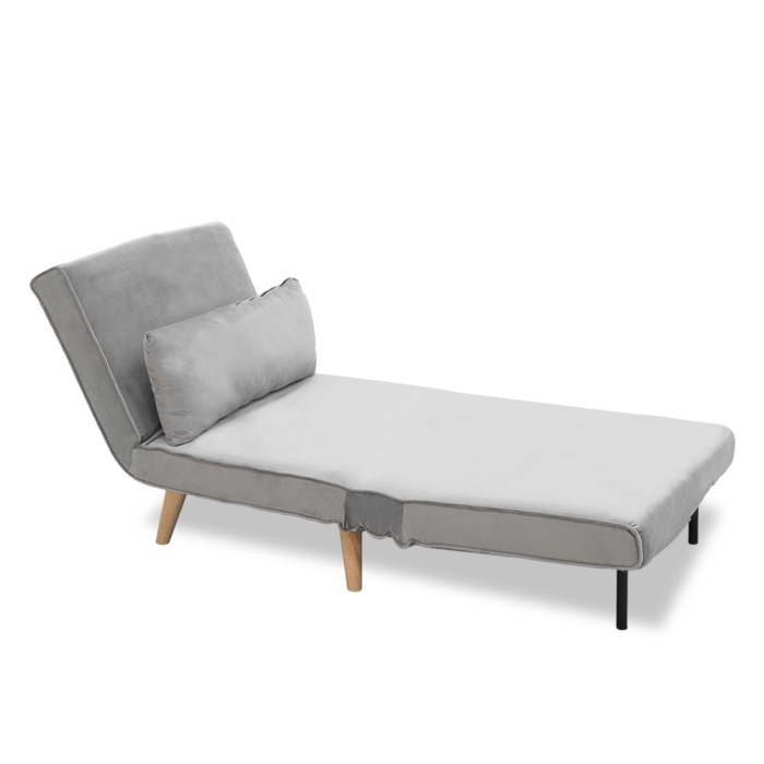 Adjustable Corner Sofa Bed Single Seater Lounge Faux Velvet Light Grey - Image 11