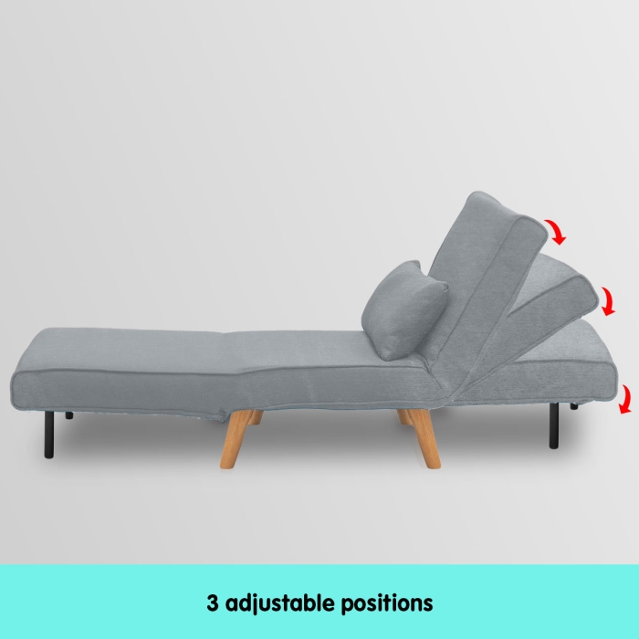 Adjustable Corner Sofa Bed Single Seater Lounge Faux Velvet Light Grey - Image 12