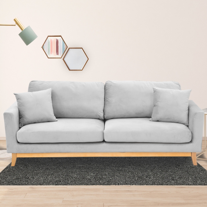 Sarantino 3 Seater Faux Velvet Sofa Bed Couch Furniture - Light Grey - Image 2