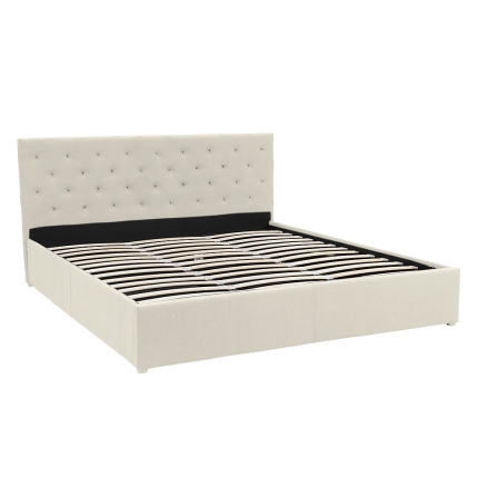 King Fabric Gas Lift Bed Frame with Headboard - Beige - Image 2