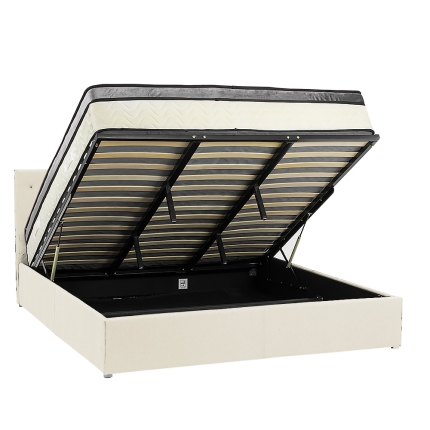 King Fabric Gas Lift Bed Frame with Headboard - Beige - Image 8