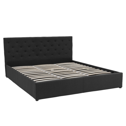 King Fabric Gas Lift Bed Frame with Headboard - Black - Image 2