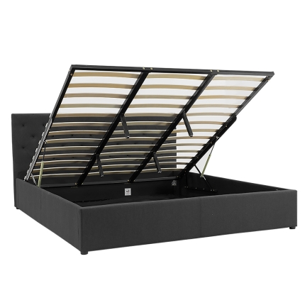 King Fabric Gas Lift Bed Frame with Headboard - Black - Image 4
