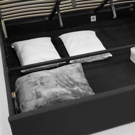 King Fabric Gas Lift Bed Frame with Headboard - Black - Image 9