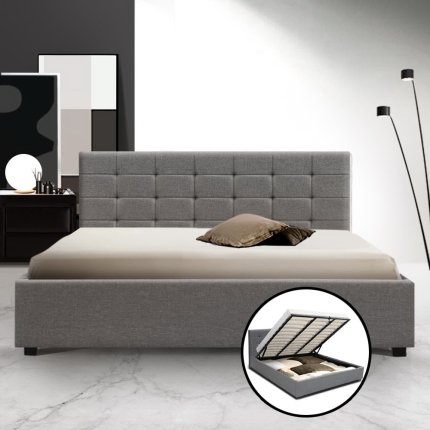 Artiss LISA King Size Gas Lift Bed Frame Base With Storage Mattress Grey Fabric - Image 7