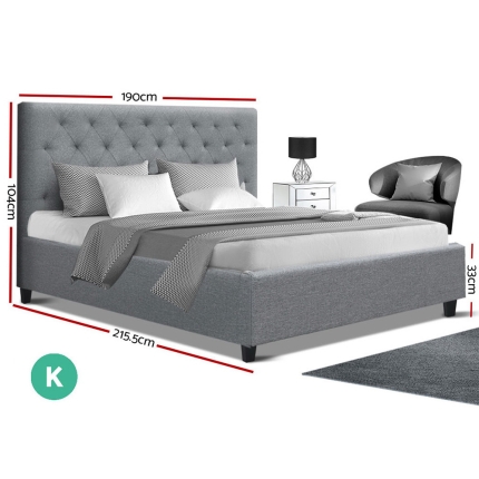 Artiss King Size Bed Frame Base Mattress Platform Fabric Wooden Grey VAN - Image 2