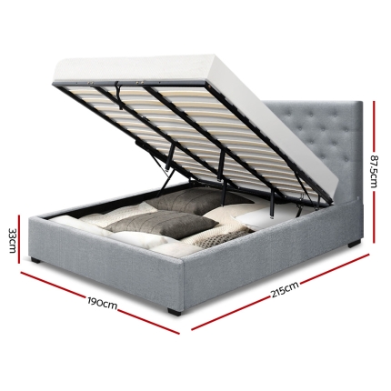 Artiss King Size Gas Lift Bed Frame Base Mattress Platform Fabric Wooden Grey WARE - Image 2