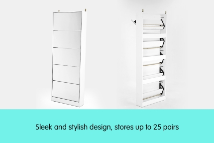 Mirrored Shoe Storage Cabinet Organizer- 170 x 63 x 17cm - Image 2