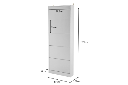 Mirrored Shoe Storage Cabinet Organizer- 170 x 63 x 17cm - Image 6