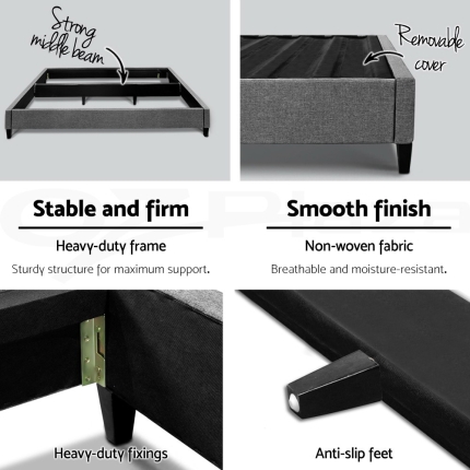 Artiss King Size Bed Base Frame Mattress Platform Fabric Wooden Grey BRISK - Image 4