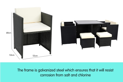 9pc Outdoor Furniture PE Rattan Cube Dining Garden Set - Image 5