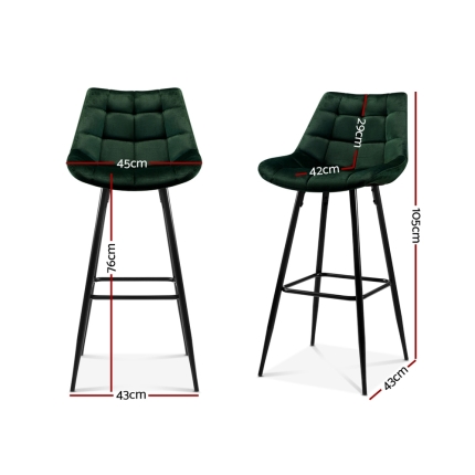 Artiss Kitchen Bar Stools Velvet Bar Stool Counter Chairs Metal Barstools Green - Image 2