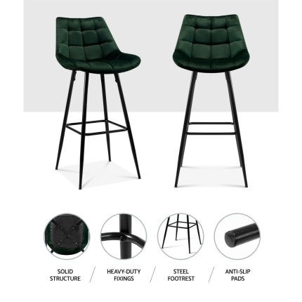 Artiss Kitchen Bar Stools Velvet Bar Stool Counter Chairs Metal Barstools Green - Image 3