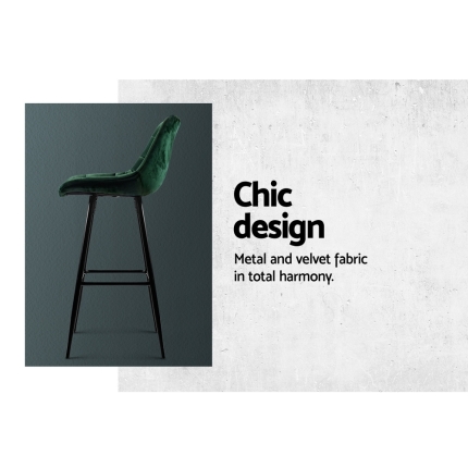 Artiss Kitchen Bar Stools Velvet Bar Stool Counter Chairs Metal Barstools Green - Image 5