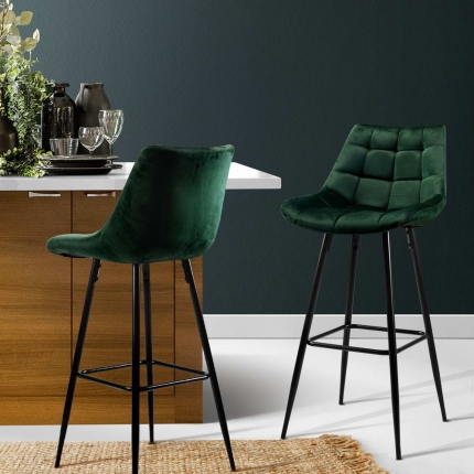 Artiss Kitchen Bar Stools Velvet Bar Stool Counter Chairs Metal Barstools Green - Image 7