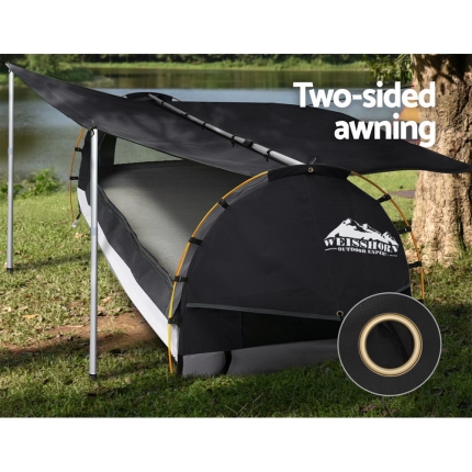 Weisshorn Double Swag Camping Swags Canvas Free Standing Dome Tent Dark Grey with 7CM Mattress - Image 4