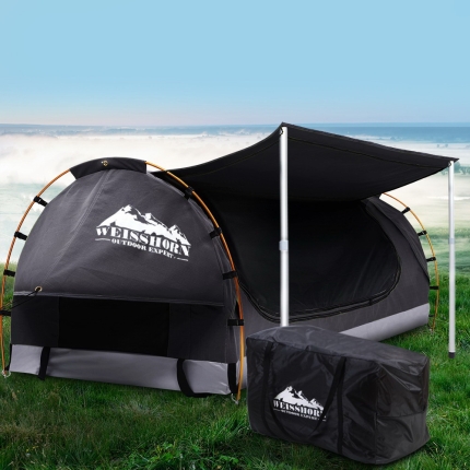 Weisshorn Double Swag Camping Swags Canvas Free Standing Dome Tent Dark Grey with 7CM Mattress - Image 7