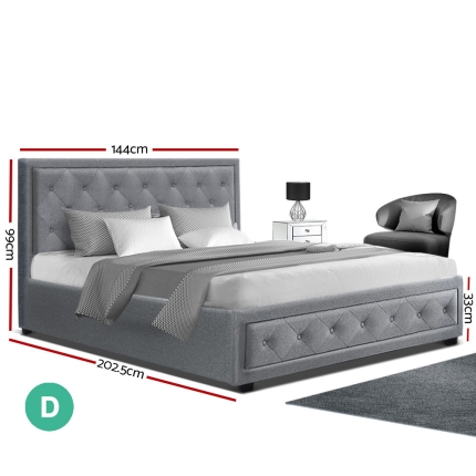 Artiss Bed Frame Double Full Size Gas Lift Base With Storage Grey Fabric TIYO - Image 2