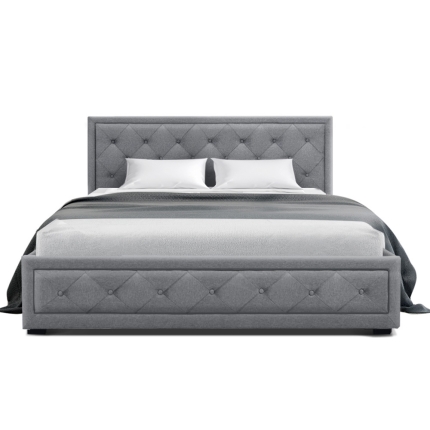 Artiss Bed Frame Double Full Size Gas Lift Base With Storage Grey Fabric TIYO - Image 3