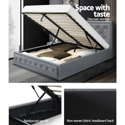 Artiss Bed Frame Double Full Size Gas Lift Base With Storage Grey Fabric TIYO - Image 5