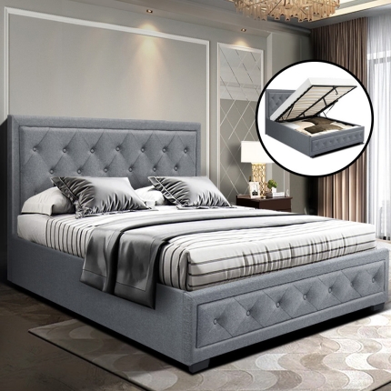 Artiss Bed Frame Double Full Size Gas Lift Base With Storage Grey Fabric TIYO - Image 7