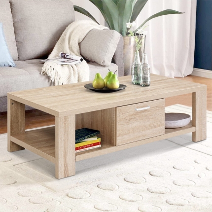 Artiss Coffee Table Wooden Shelf Storage Drawer Living Furniture Thick Tabletop - Image 7