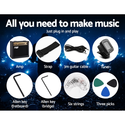 Alpha Electric Guitar And AMP Music String Instrument Rock Blue Carry Bag Steel String - Image 6