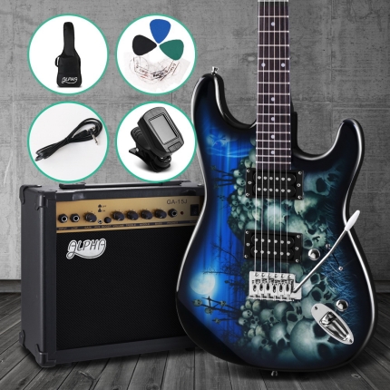 Alpha Electric Guitar And AMP Music String Instrument Rock Blue Carry Bag Steel String - Image 7