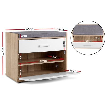 Artiss Shoe Cabinet Bench Shoes Storage Organiser Rack Fabric Seat Wooden Cupboard Up to 8 pairs - Image 2