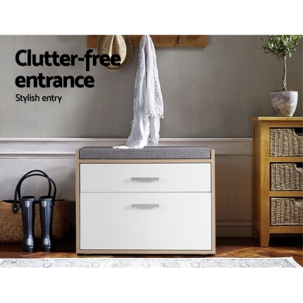 Artiss Shoe Cabinet Bench Shoes Storage Organiser Rack Fabric Seat Wooden Cupboard Up to 8 pairs - Image 3