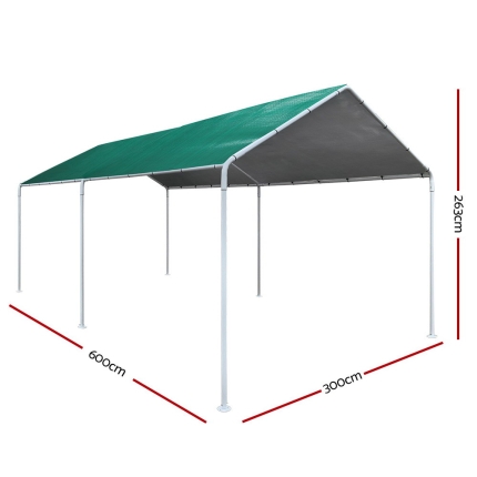 Carports 3m x6m Carport Kits Gazebo Canopy Tent Cover Metal Garden Shed Green - Image 2