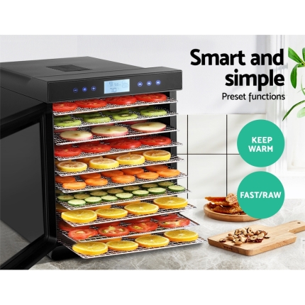 Devanti Food Dehydrators Stainless Steel Jerky Dehydrator Fruit Dryer 10 Trays - Image 6