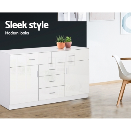Artiss Buffet Sideboard Cabinet High Gloss Storage Dresser Table Cupboard White - Image 4