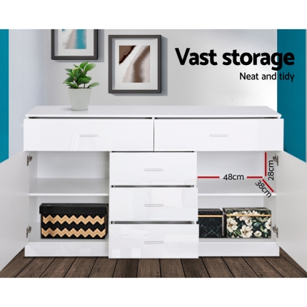 Artiss Buffet Sideboard Cabinet High Gloss Storage Dresser Table Cupboard White - Image 5