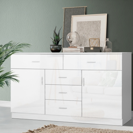 Artiss Buffet Sideboard Cabinet High Gloss Storage Dresser Table Cupboard White - Image 7