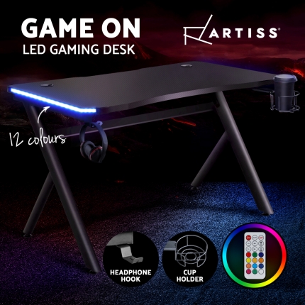 Artiss Gaming Desk Home Office Computer Carbon Fiber Style LED Racer Table Black - Image 3