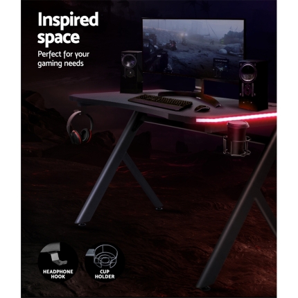 Artiss Gaming Desk Home Office Computer Carbon Fiber Style LED Racer Table Black - Image 4