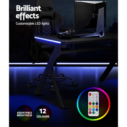 Artiss Gaming Desk Home Office Computer Carbon Fiber Style LED Racer Table Black - Image 5