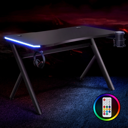Artiss Gaming Desk Home Office Computer Carbon Fiber Style LED Racer Table Black - Image 7