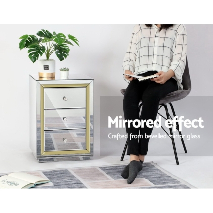Artiss Mirrored Furniture Bedside Table Chest Drawers Gloss Nightstand - Image 4