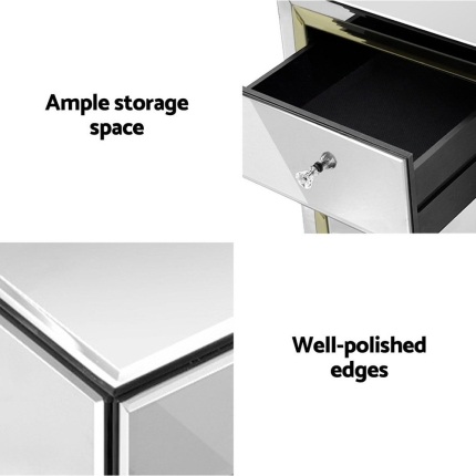 Artiss Mirrored Furniture Bedside Table Chest Drawers Gloss Nightstand - Image 5