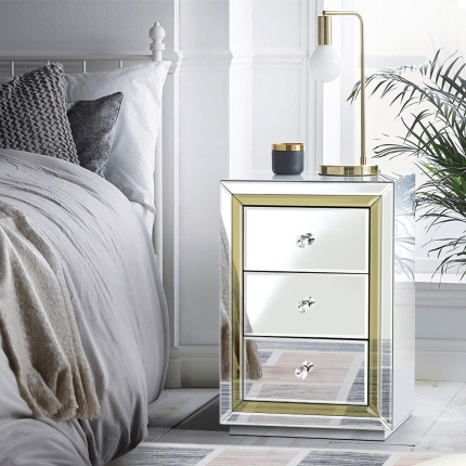 Artiss Mirrored Furniture Bedside Table Chest Drawers Gloss Nightstand - Image 7