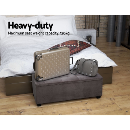 Artiss Storage Ottoman Blanket Box Velvet Foot Stool Rest Chest Couch Toy Grey - Image 4