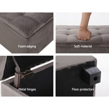 Artiss Storage Ottoman Blanket Box Velvet Foot Stool Rest Chest Couch Toy Grey - Image 5