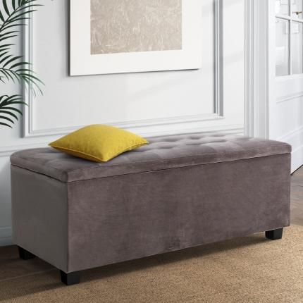 Artiss Storage Ottoman Blanket Box Velvet Foot Stool Rest Chest Couch Toy Grey - Image 7
