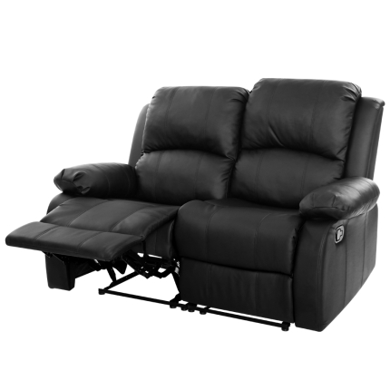 Artiss Recliner Chair 2-Seater Premium Leather Double Lounge Sofa Couch Black - Image 3