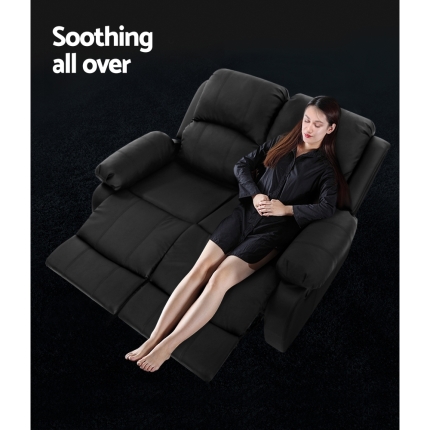 Artiss Recliner Chair 2-Seater Premium Leather Double Lounge Sofa Couch Black - Image 4