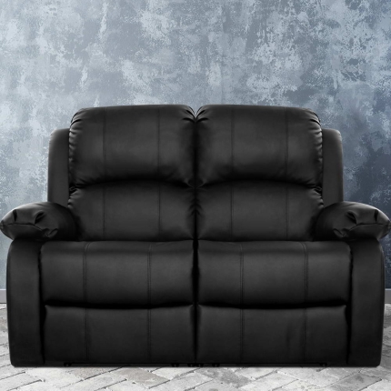 Artiss Recliner Chair 2-Seater Premium Leather Double Lounge Sofa Couch Black - Image 7